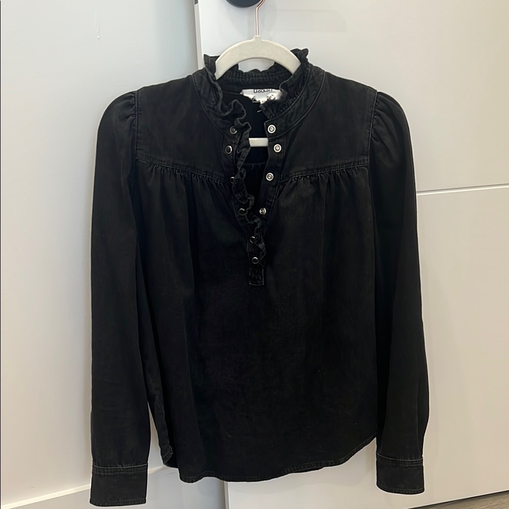 Ba&sh Elegant Black denim Ruffled Women's Top